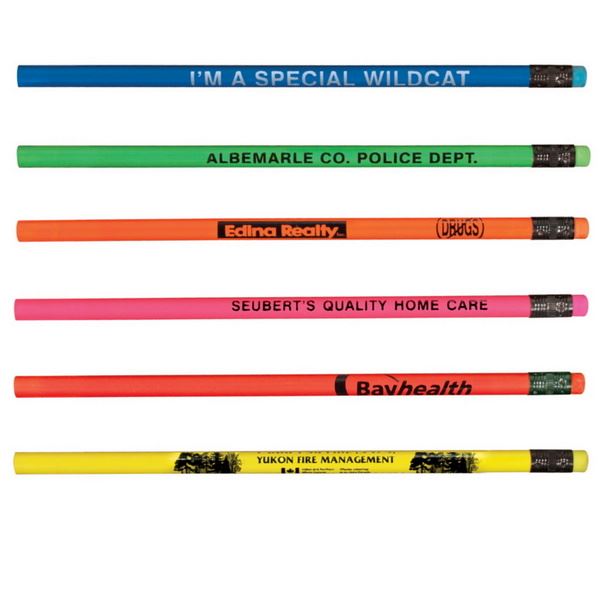 SA20245 Fluorescent Pencil with Matching Neon Eraser And Custom Imprint